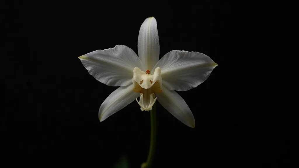 A single Aeranthes orchid flower, showing its star-like shape and delicate petals