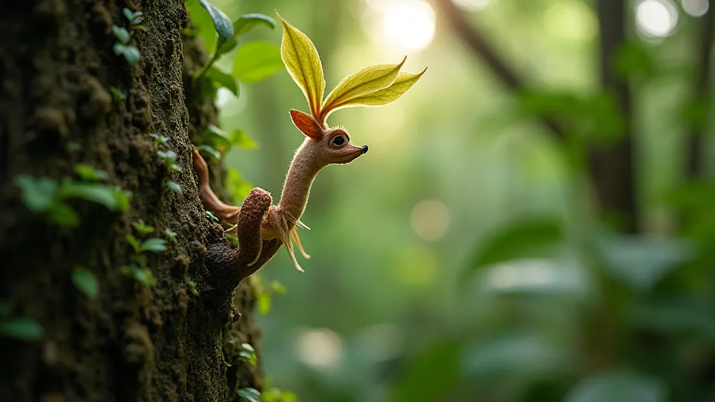 Aeranthes orchid growing on a tree branch in a rainforest setting