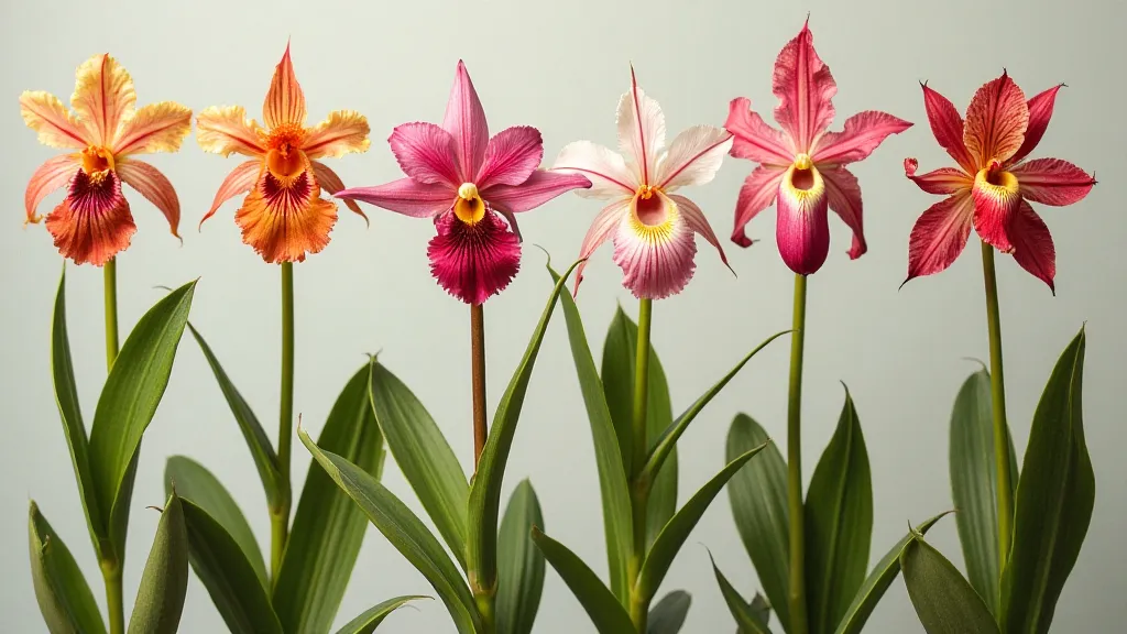 Variety of Coryanthes orchid flowers