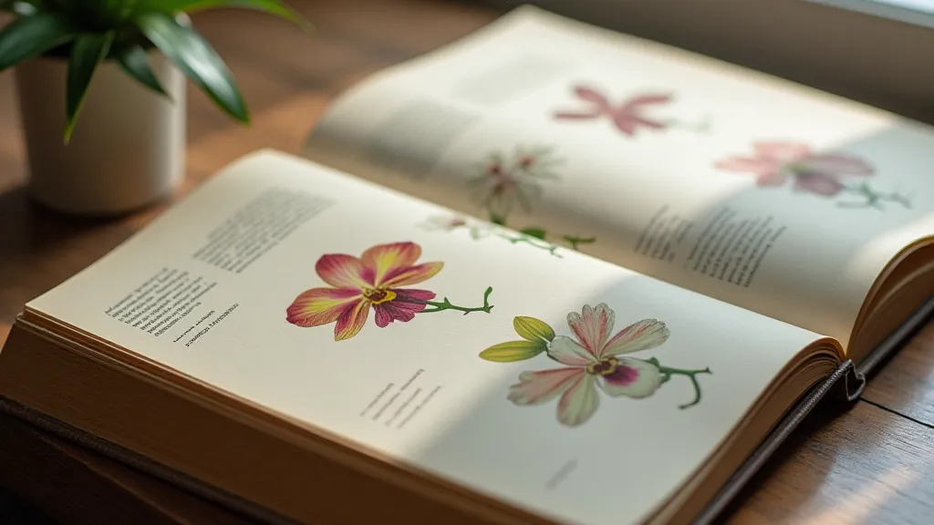 Open book with orchid illustrations