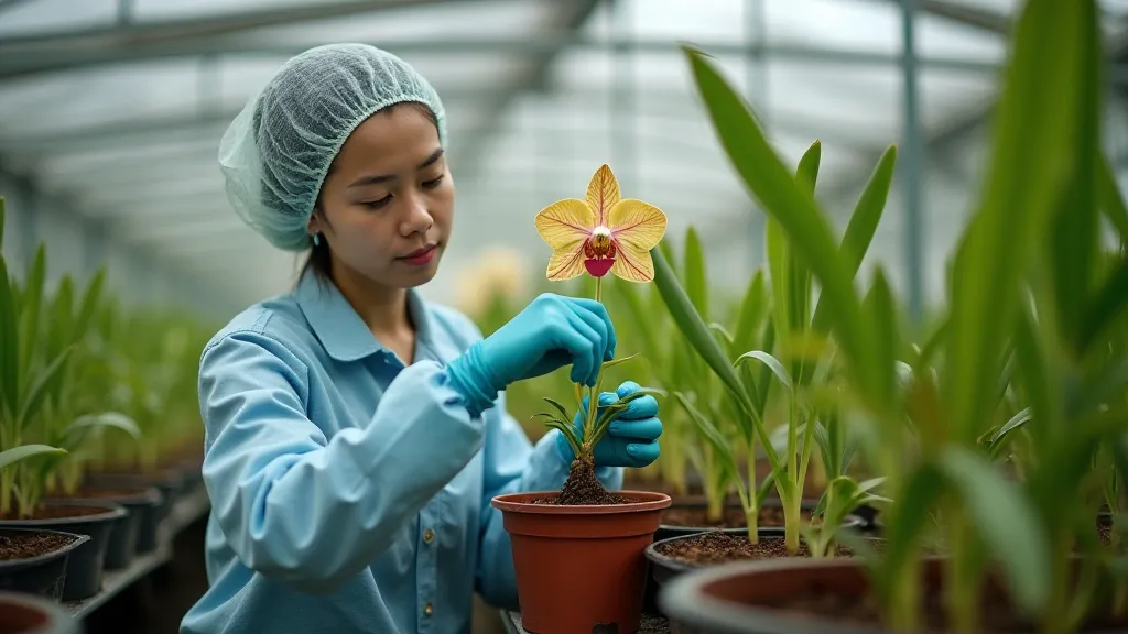 Botanist Examining Orchid Seedling